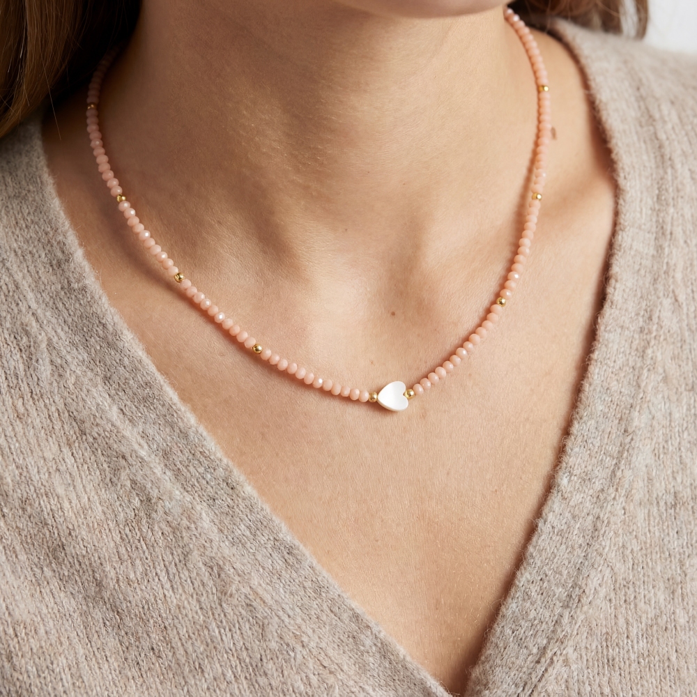 Dainty Multi Beaded Heart Charm Necklace