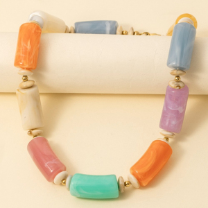 Large Marble Resin Tube Beads Necklace