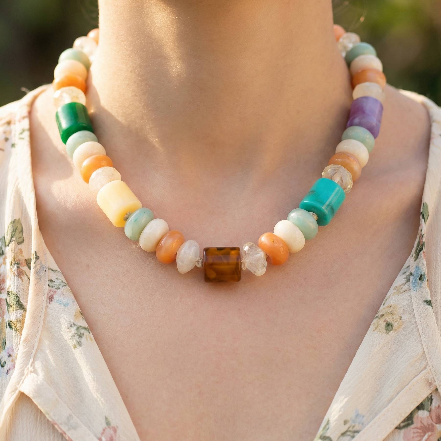 Large Marble Resin Beaded Necklace