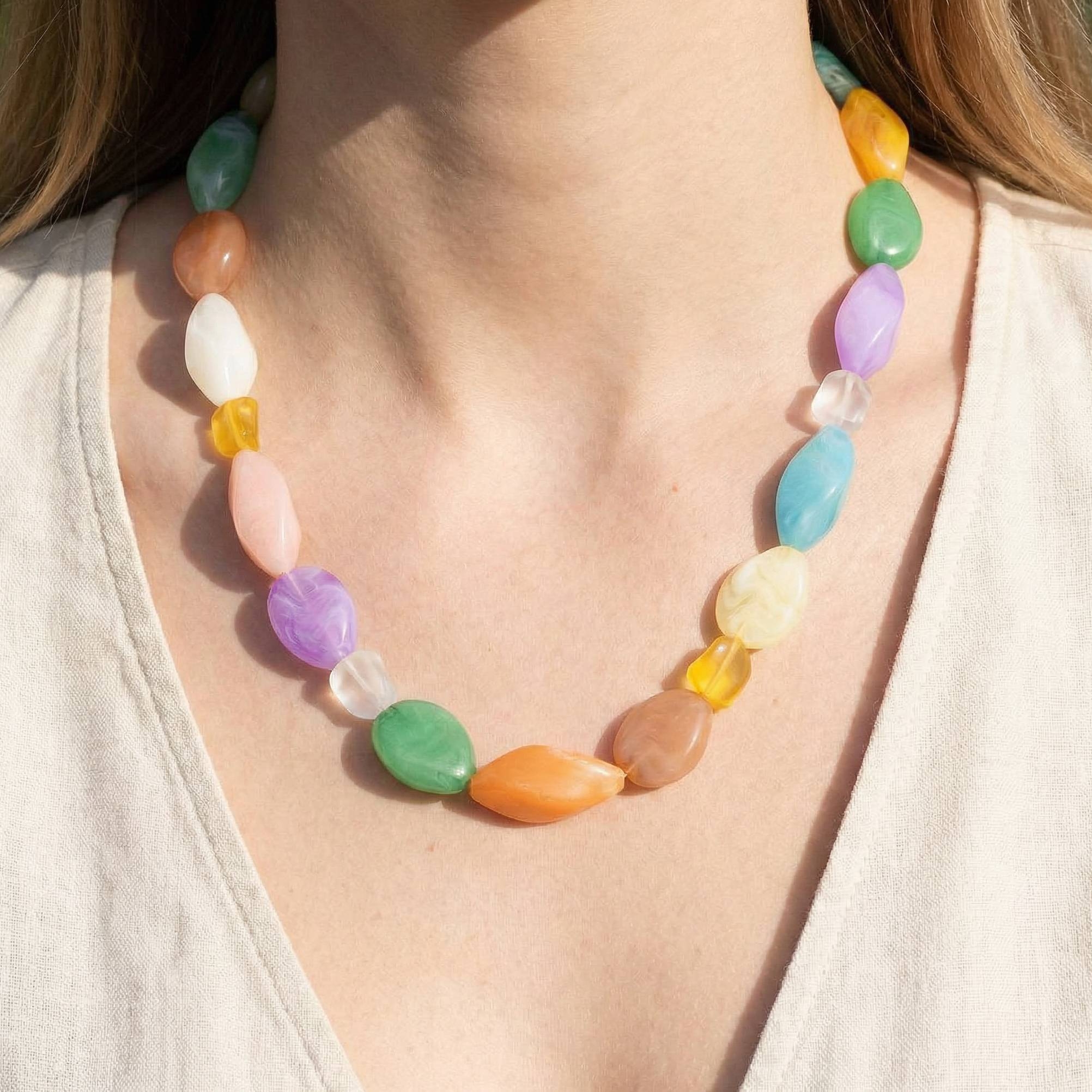 Irregular Chunky Marble Resin Beads Necklace