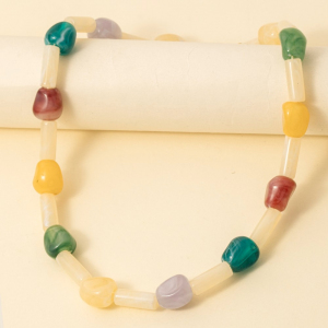 Marble Resin Cylinders And Beads Necklace