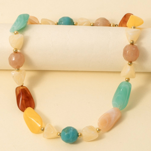 Marble Resin And Metallic Beads Necklace