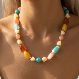 Marble Resin And Metallic Beads Necklace