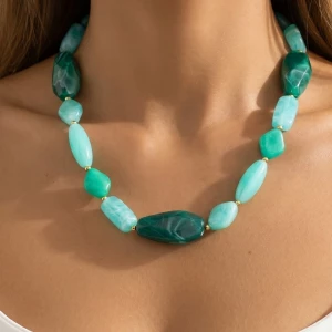 Irregular Shapes Large Marble Resin Beads Necklace