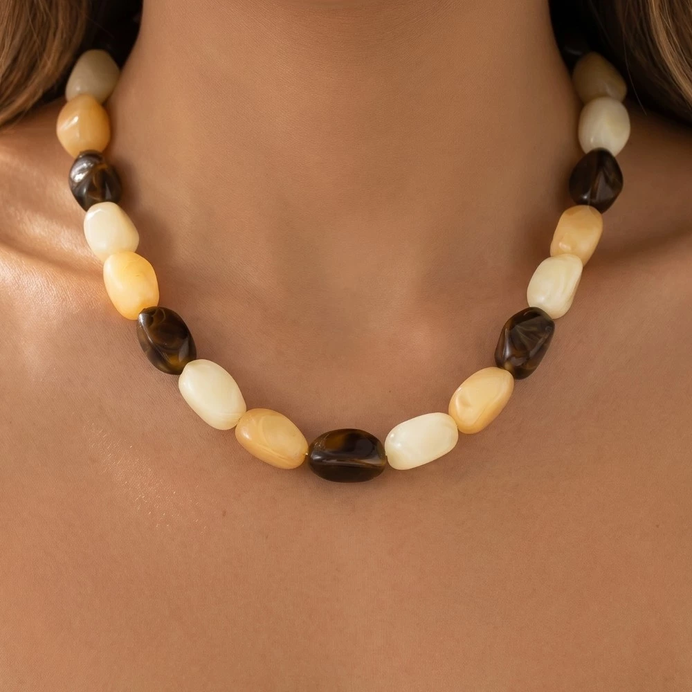 Chunky Marble Resin Beads Necklace