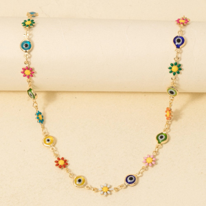 Multi Evil Eye Flower Station Necklace
