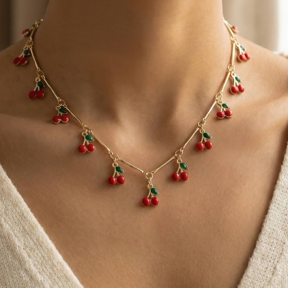 Multi Cherry Fruit Station Necklace