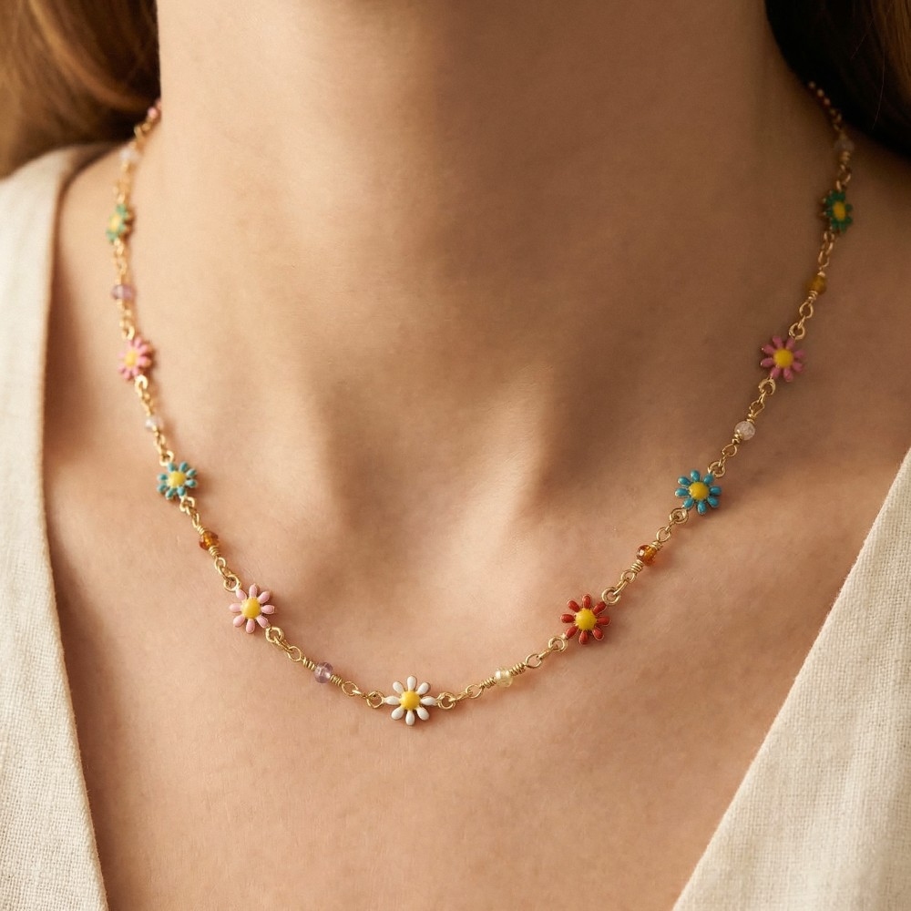 Colorful Flower Station Necklace