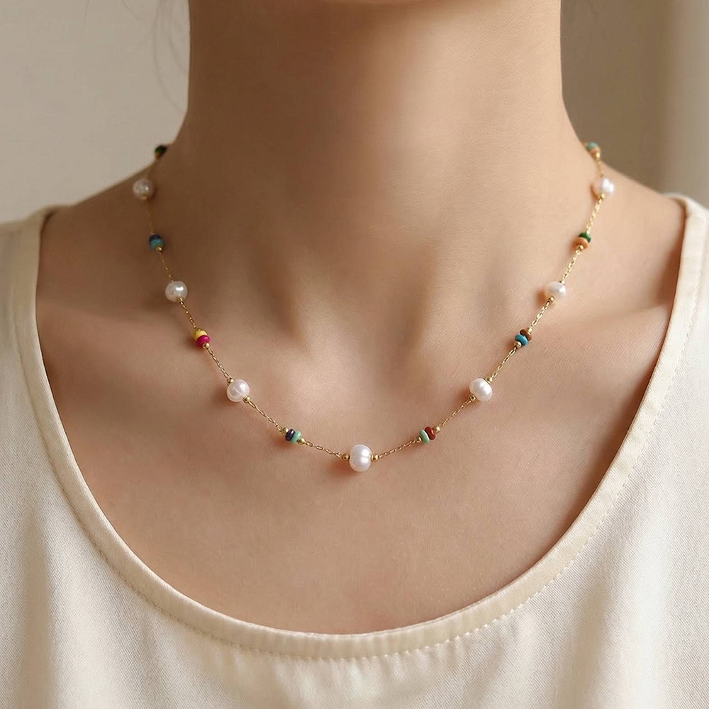 Dainty Chain Bead Station Necklace