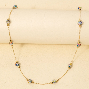Colorful Studded Ball Bead Station Necklace