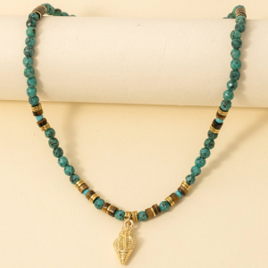 Spiral Sea Shell Mixed Turquoise Beaded Necklace