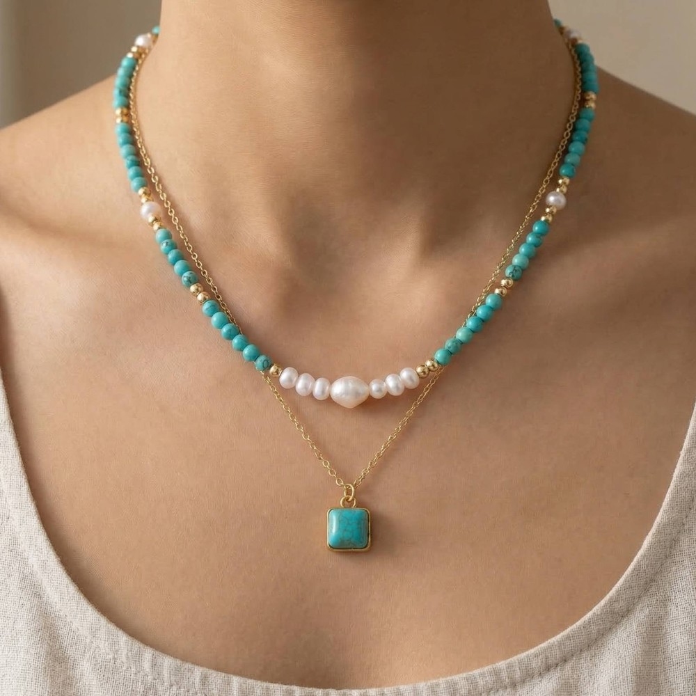 Turquoise Beads And Pendant Necklace