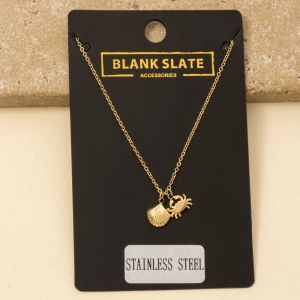 Stainless Steel Crab And Shell Pendant Necklace