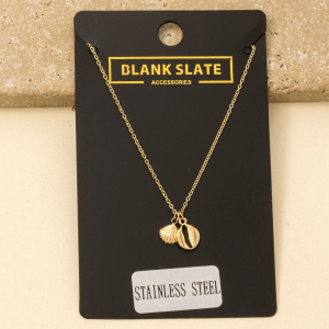 Stainless Steel Double Sea Shell Pendant Necklace