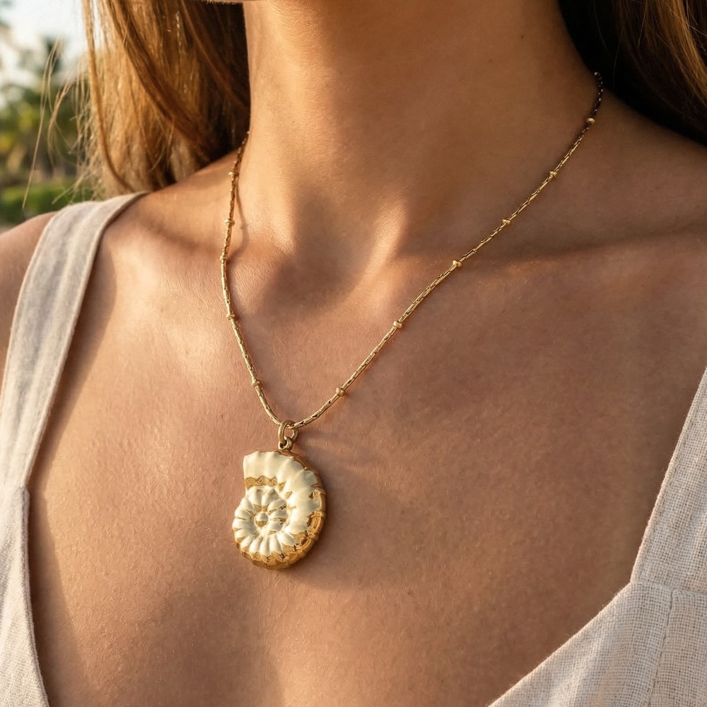 Stainless Steel Spiral Shell Pendant Necklace