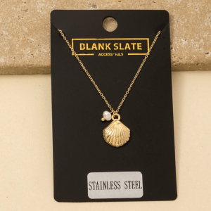 Stainless Steel Pearl And Shell Pendant Necklace