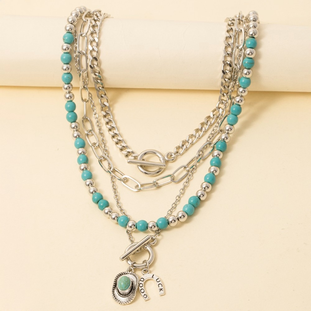 Western Turquoise Charm Layered Necklace