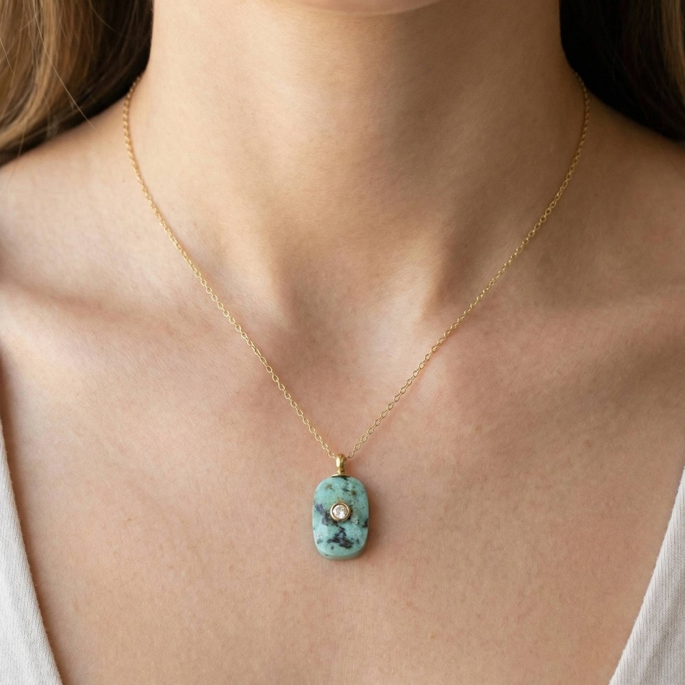 Semiprecious Oval Stone Crystal Accent Pendant Necklace