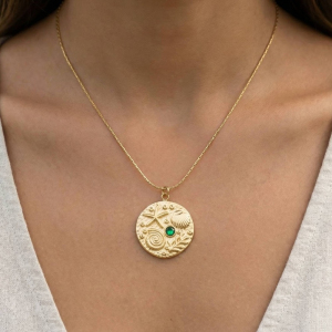 Ocean Motif Crystal Accent Coin Pendant Necklace