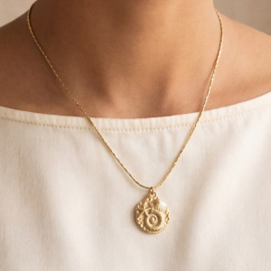 Ocean Motif Hammered Coin Pendant Necklace