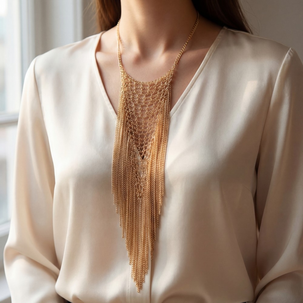 Multi Chain Fringe Bib Statement Chunky Necklace