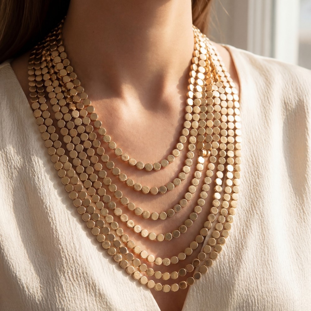 Multi Layered Mini Circle Link Chunky Statement Necklace