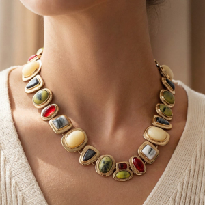 Assorted Stone Link Statement Necklace