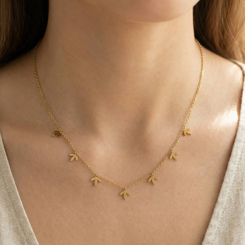 Dainty Leaf Charm Station Necklace