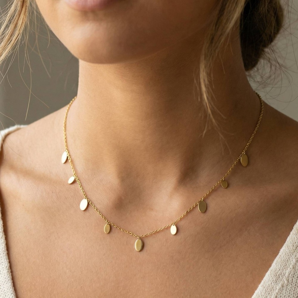 Oval Disc Charm Station Necklace