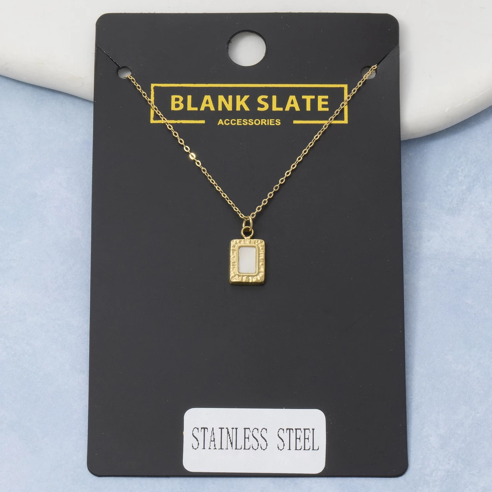 Stainless Steel Rectangle Mop Pendant Necklace