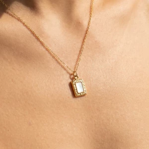 Stainless Steel Rectangle Mop Pendant Necklace