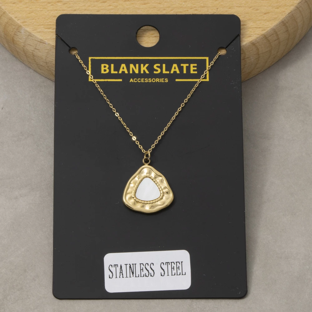 Stainless Steel Organic Shape Mop Pendant Necklace