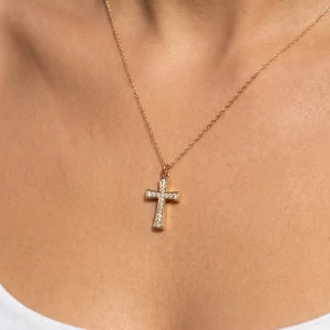 Stainless Steel Cz Pave Cross Pendant Necklace