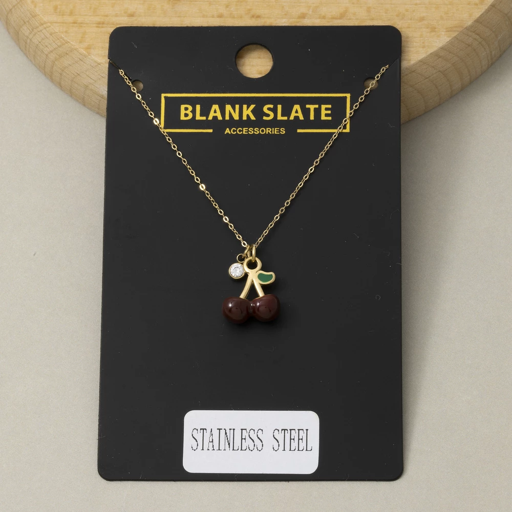 Stainless Steel Cherry Pendant Necklace