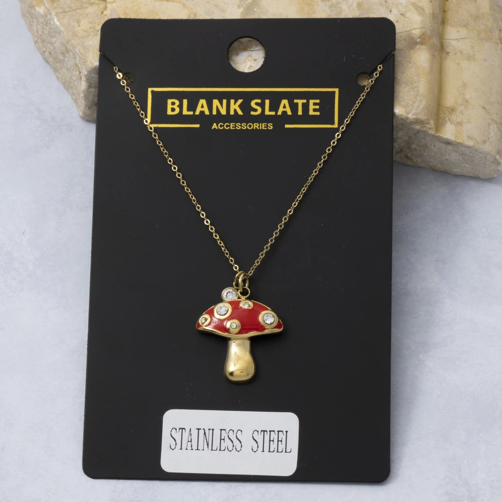 Stainless Steel Pave Cz Mushroom Necklace