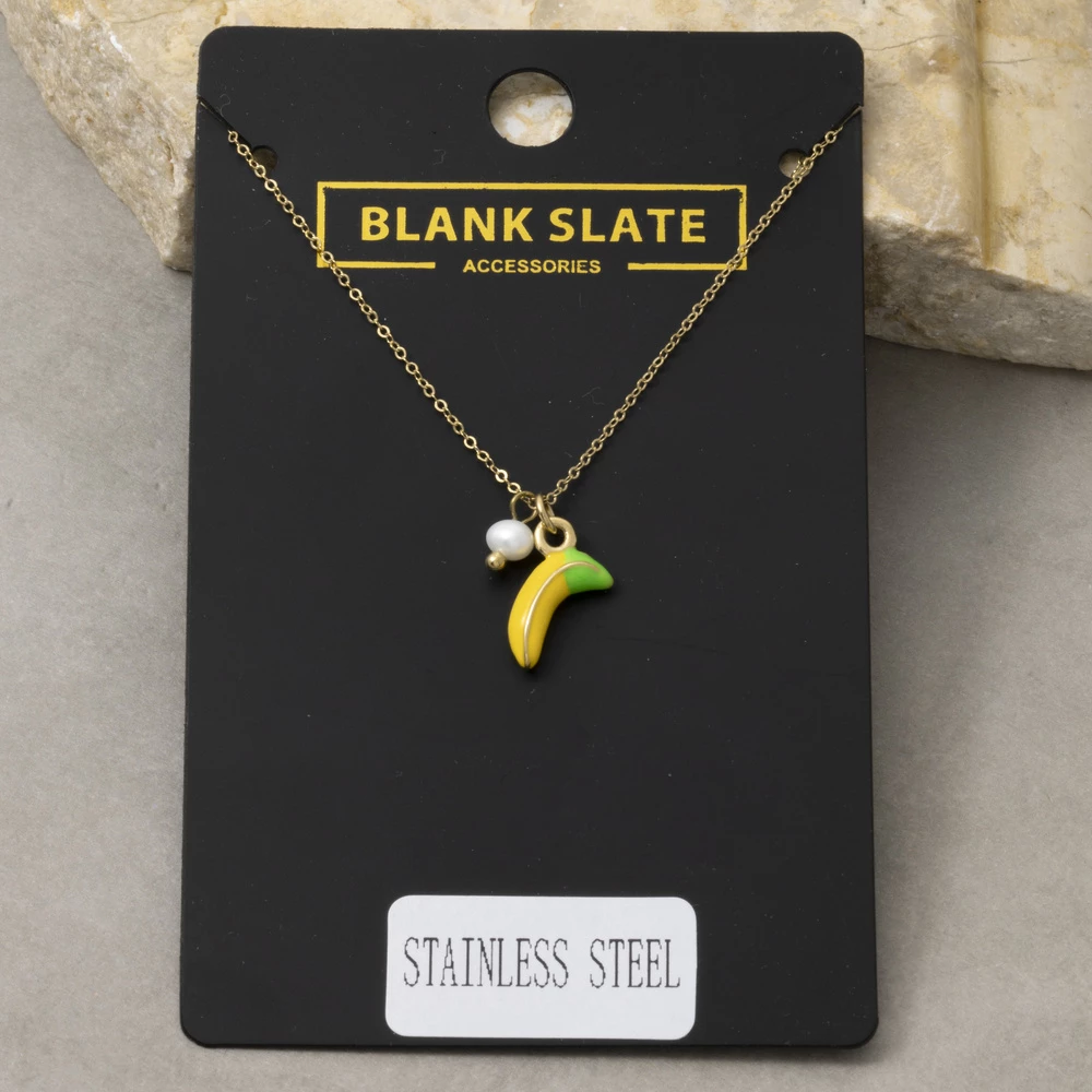 Stainless Steel Banana Pearl Pendant Necklace