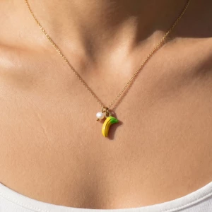 Stainless Steel Banana Pearl Pendant Necklace