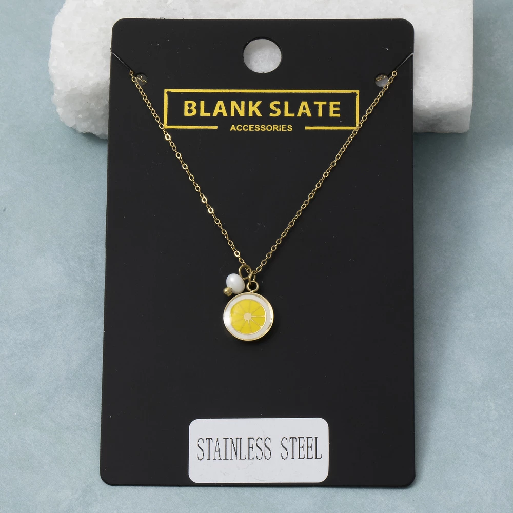 Stainless Steel Lemon Slice Pendant Necklace