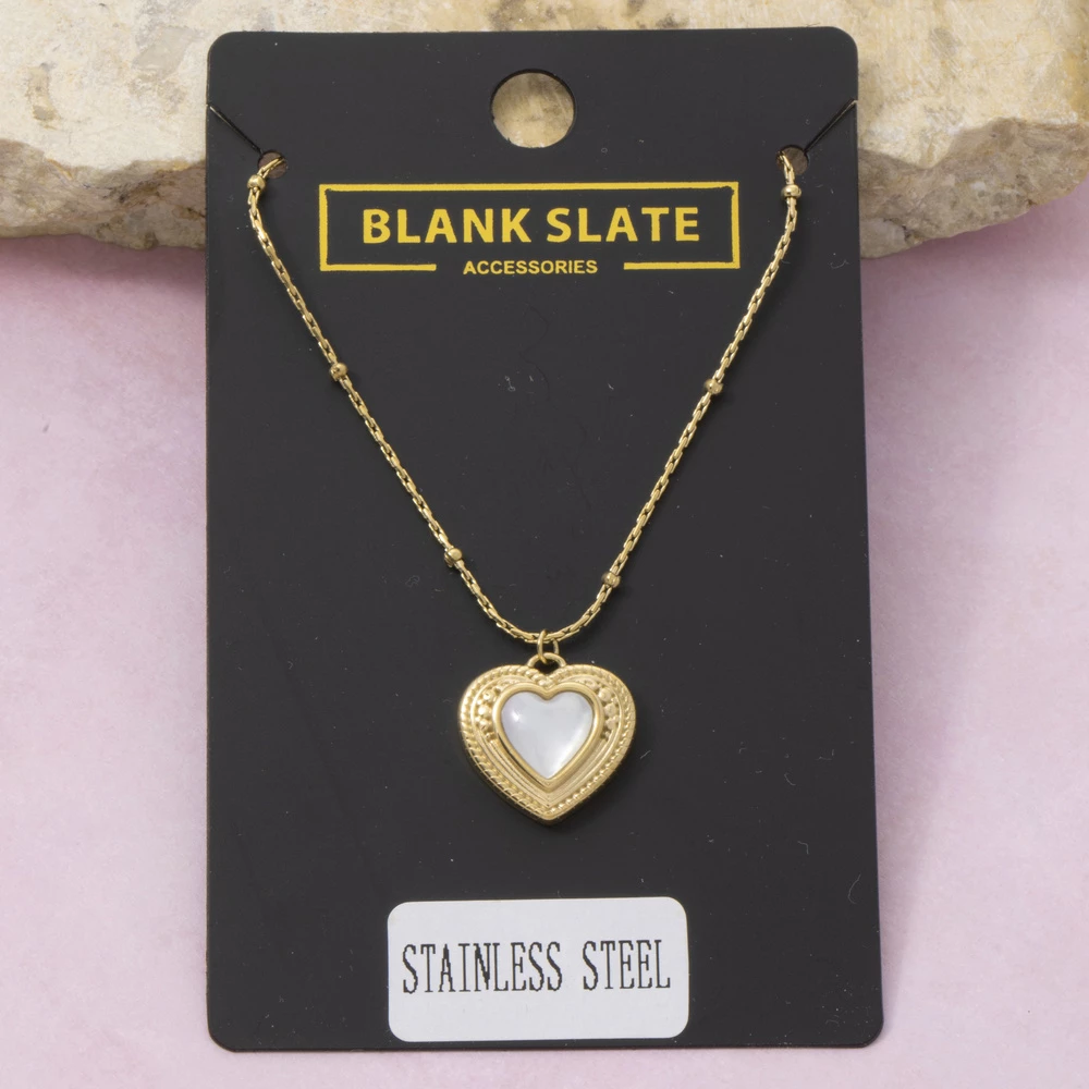 Stainless Steel Beaded Heart Mop Pendant Necklace