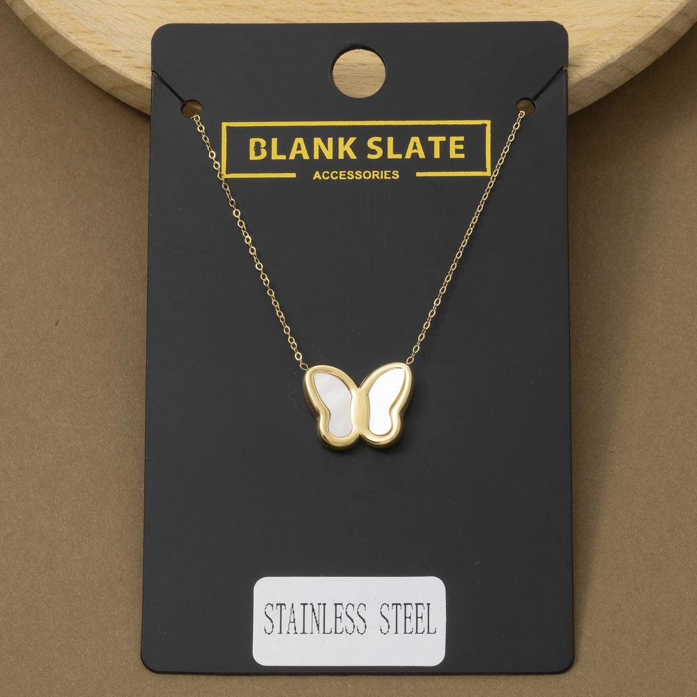 Stainless Steel Mop Butterfly Pendant Necklace