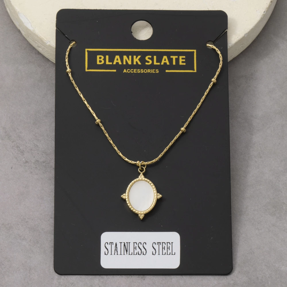Stainless Steel Oval Mop Compass Pendant Necklace
