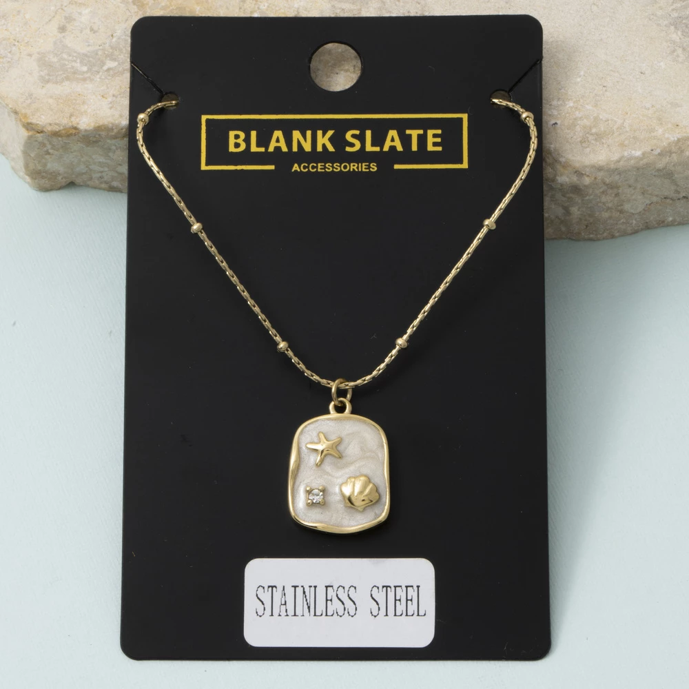 Stainless Steel Starfish Shell Tag Necklace