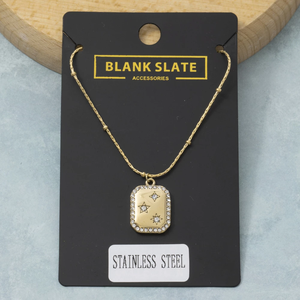 Stainless Steel Cz Star Constellation Tag Necklace