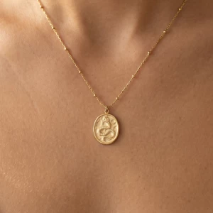 Stainless Steel Coiled Snake Oval Coin Necklace