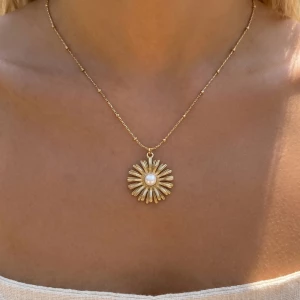 Stainless Steel Sunflower Pearl Pendant Necklace