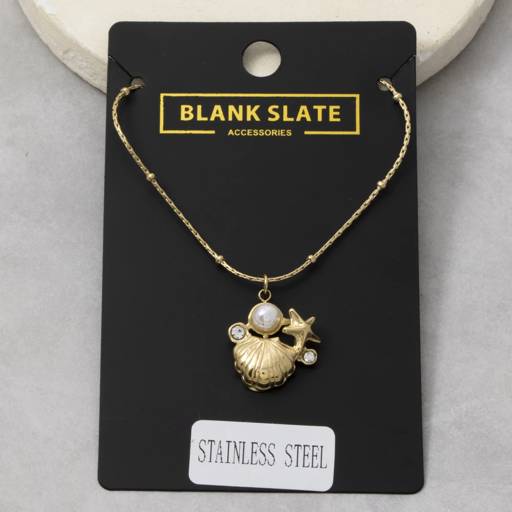 Stainless Steel Seashell Starfish Pendant Necklace