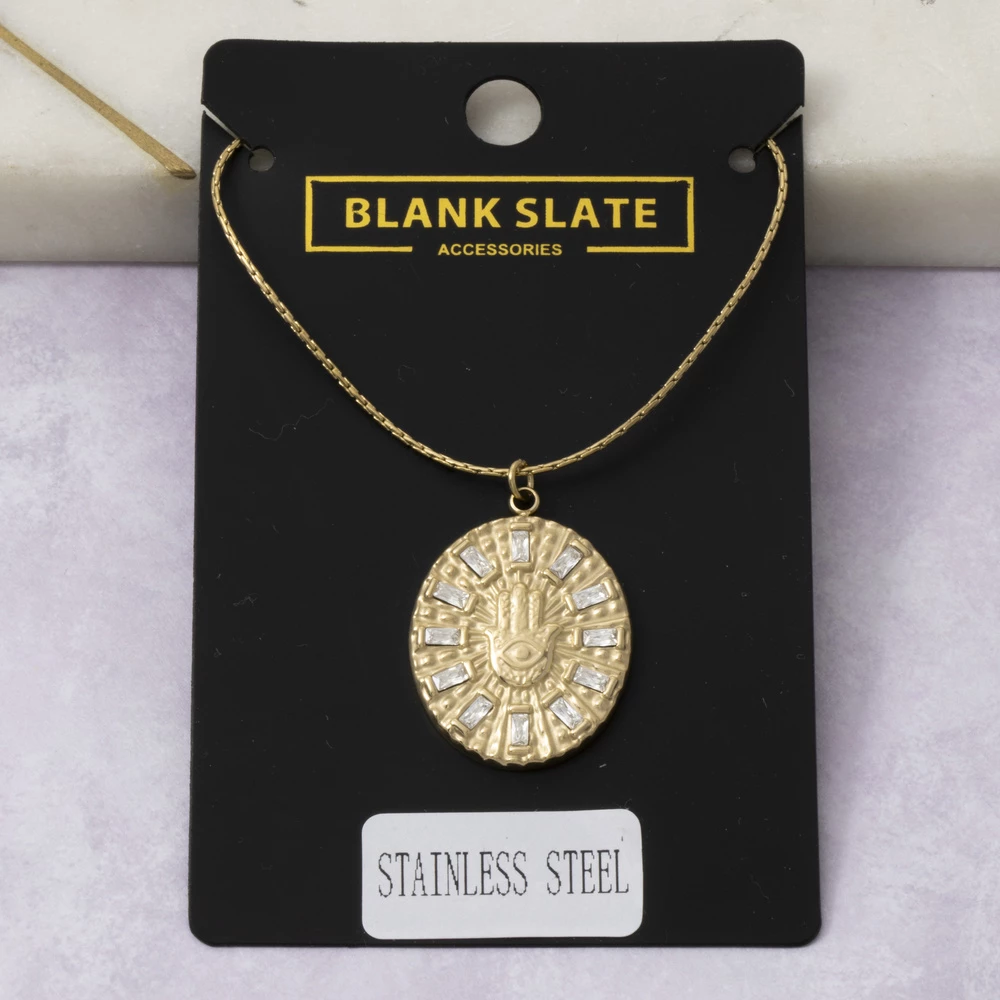 Stainless Steel Hamsa Hand Medallion Necklace