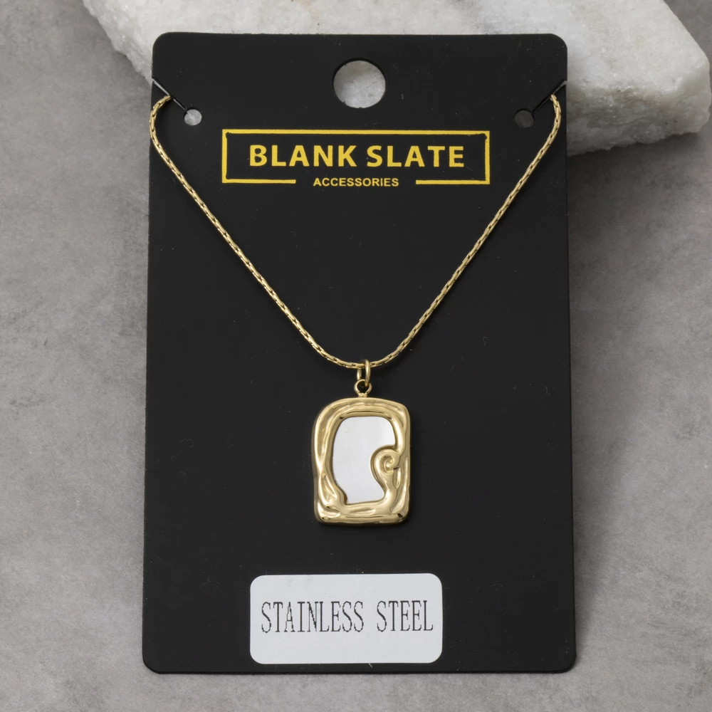Stainless Steel Mother Of Pearl Pendant Necklace