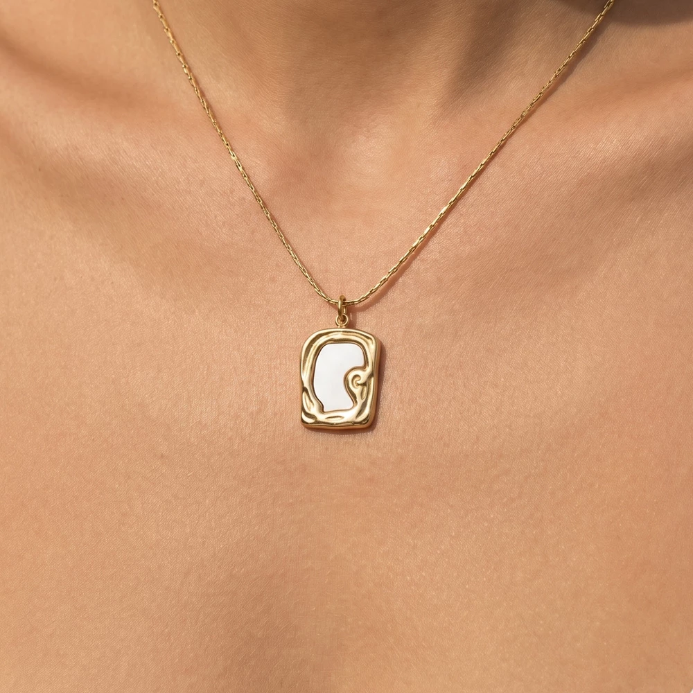Stainless Steel Mother Of Pearl Pendant Necklace