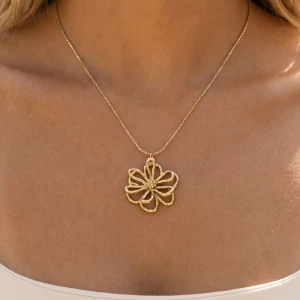 Stainless Steel Open Wire Flower Necklace